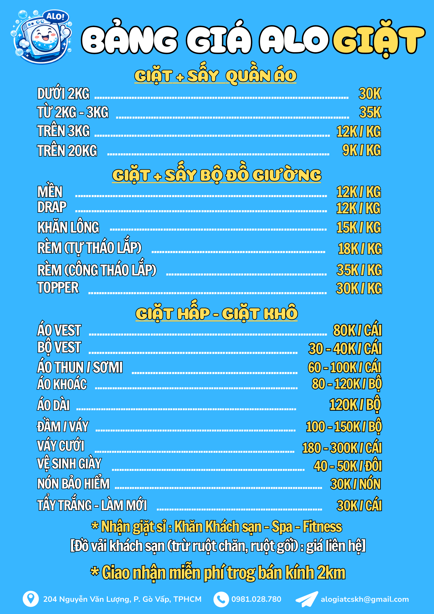 Bảng giá dịch vụ